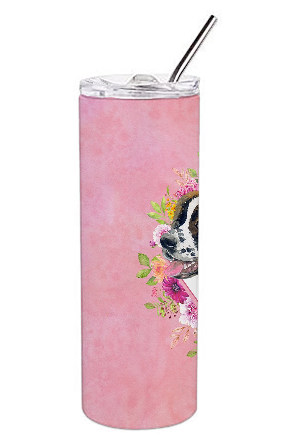 Saint Bernard #2 Pink Flowers Double Walled Stainless Steel 20 oz Skinny Tumbler CK4187TBL20 by Caroline's Treasures