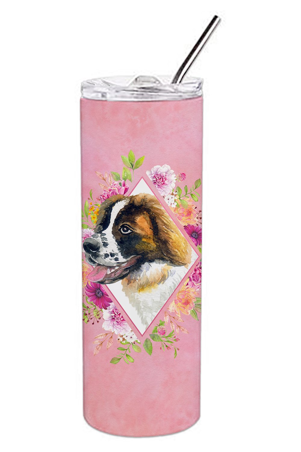 Saint Bernard #2 Pink Flowers Double Walled Stainless Steel 20 oz Skinny Tumbler CK4187TBL20 by Caroline's Treasures