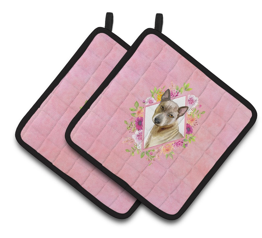 Thai Ridgeback Pink Flowers Pair of Pot Holders CK4188PTHD by Caroline&#39;s Treasures