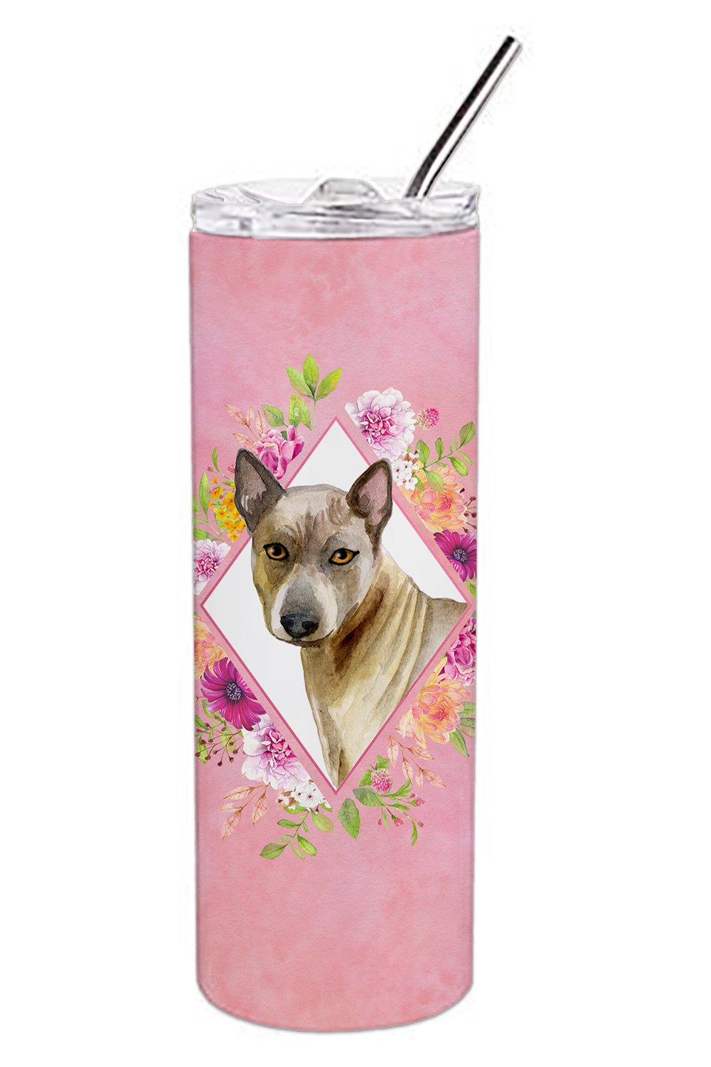 Thai Ridgeback Pink Flowers Double Walled Stainless Steel 20 oz Skinny Tumbler CK4188TBL20 by Caroline's Treasures