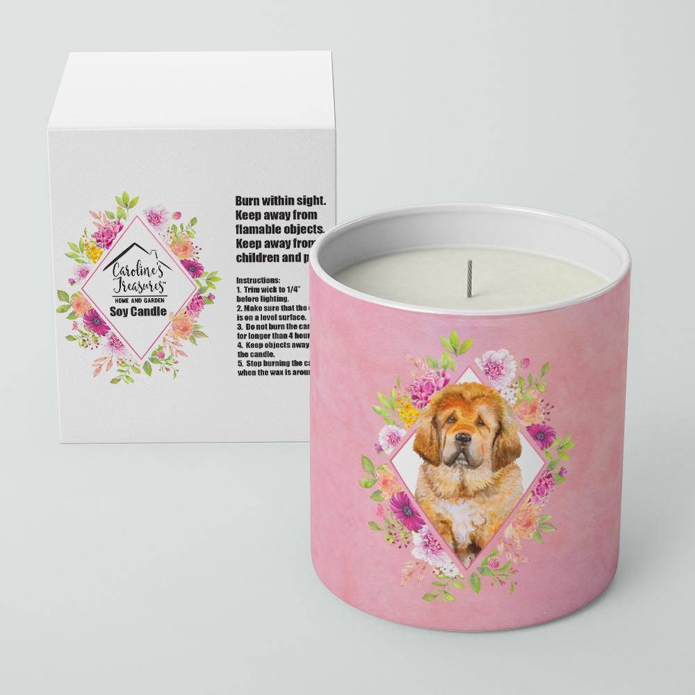 Tibetian Mastiff Puppy Pink Flowers 10 oz Decorative Soy Candle CK4189CDL by Caroline's Treasures