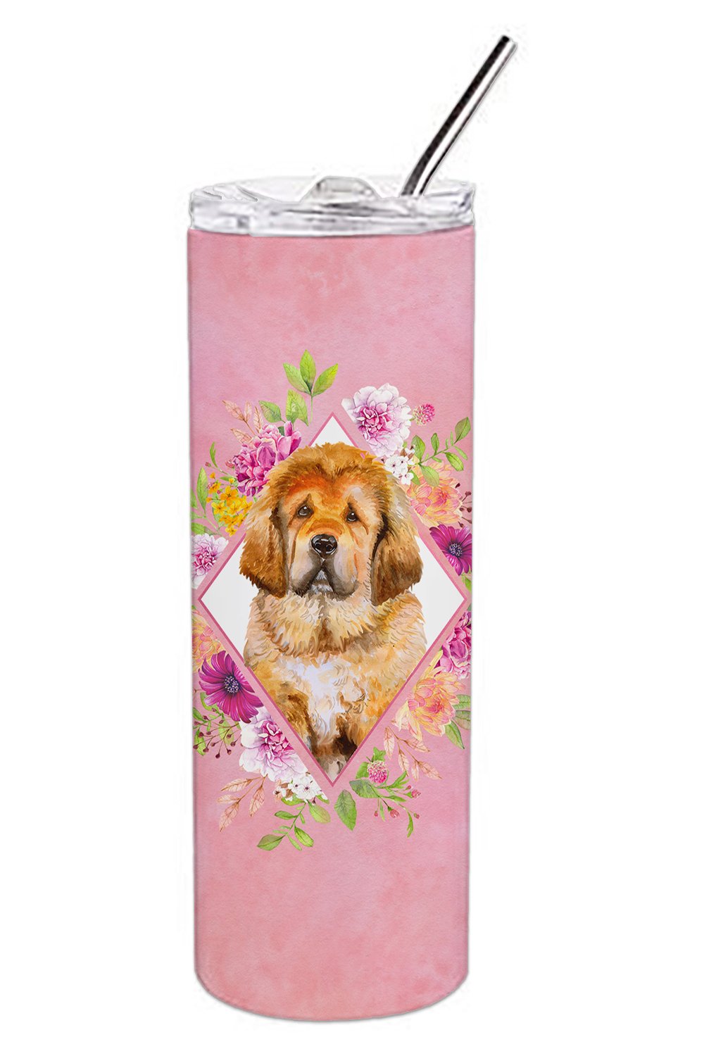 Tibetian Mastiff Puppy Pink Flowers Double Walled Stainless Steel 20 oz Skinny Tumbler CK4189TBL20 by Caroline's Treasures