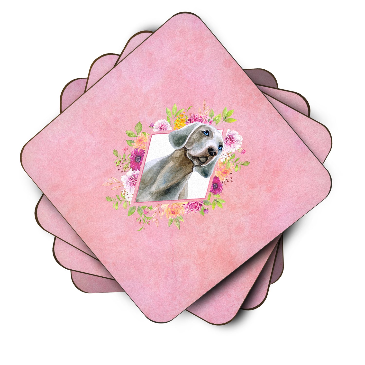 Set of 4 Weimaraner Pink Flowers Foam Coasters Set of 4 CK4191FC - the-store.com