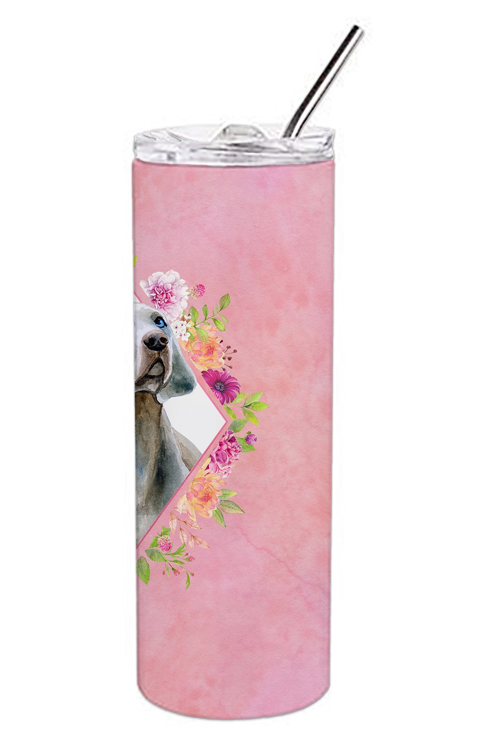 Weimaraner Pink Flowers Double Walled Stainless Steel 20 oz Skinny Tumbler CK4191TBL20 by Caroline's Treasures