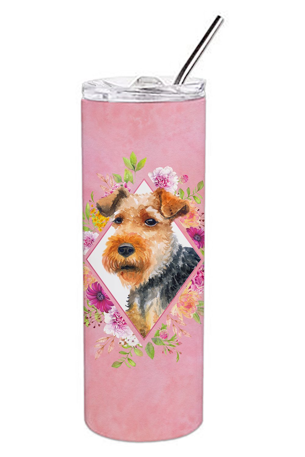 Welsh Terrier Pink Flowers Double Walled Stainless Steel 20 oz Skinny Tumbler CK4192TBL20 by Caroline's Treasures