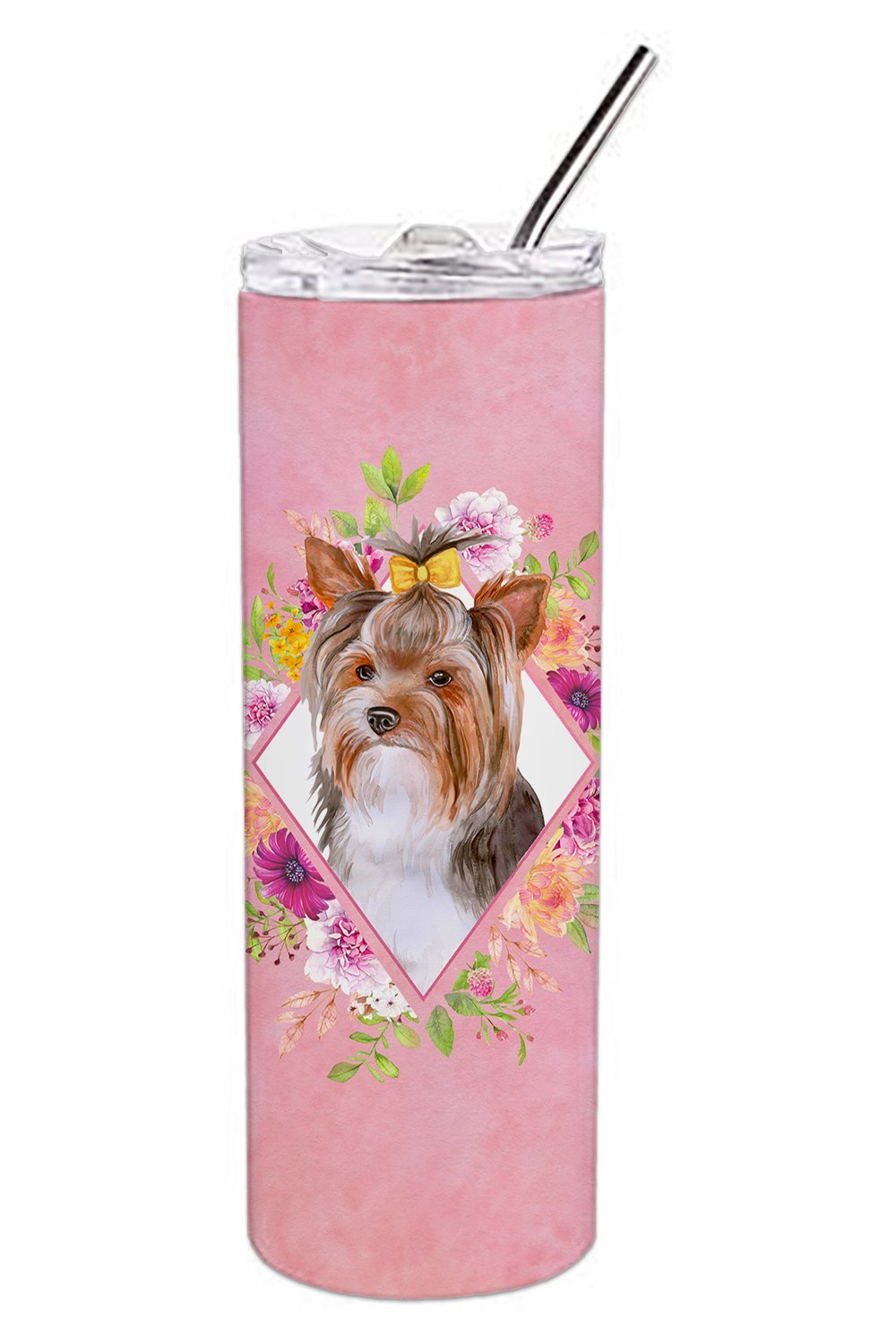 Yorkshire Terrier #1 Pink Flowers Double Walled Stainless Steel 20 oz Skinny Tumbler CK4194TBL20 by Caroline's Treasures