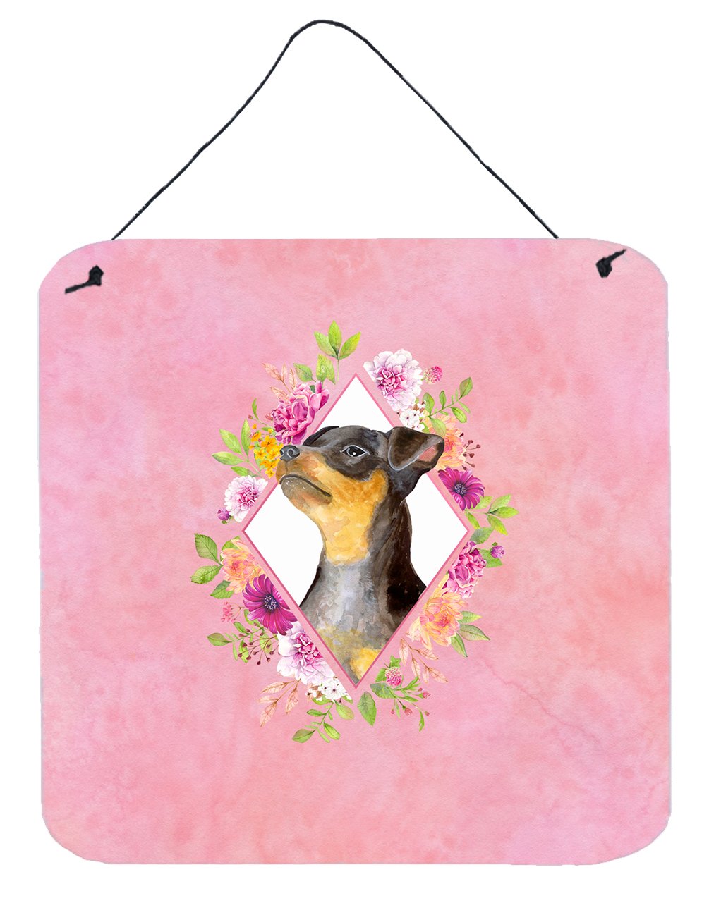 Black Miniature Pinscher Pink Flowers Wall or Door Hanging Prints CK4196DS66 by Caroline's Treasures