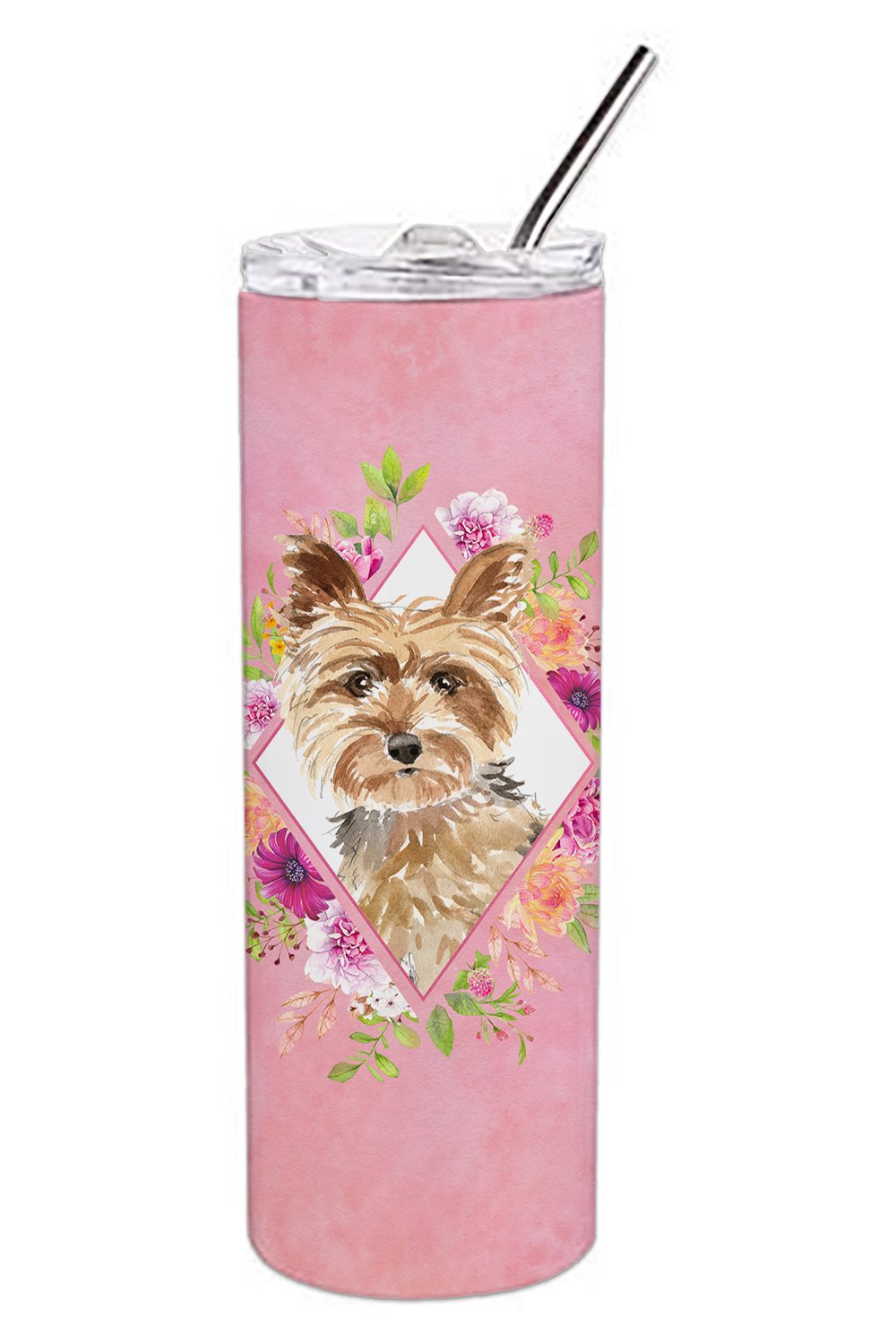 Yorkie Pink Flowers Double Walled Stainless Steel 20 oz Skinny Tumbler CK4197TBL20 by Caroline&#39;s Treasures