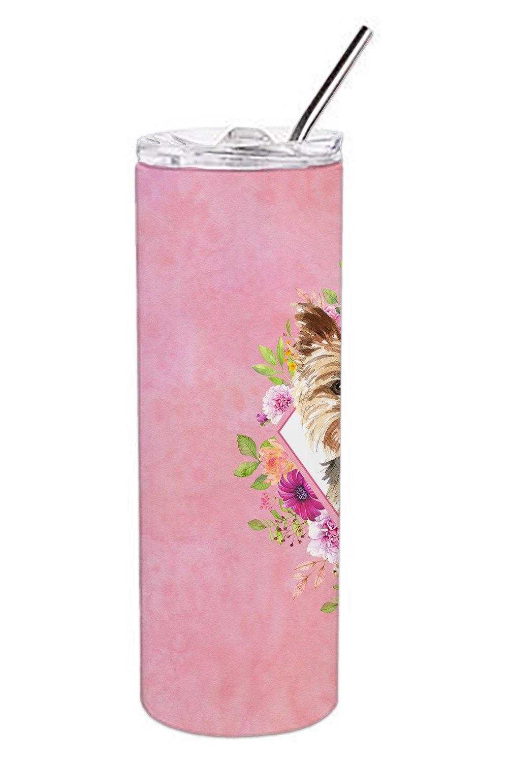 Yorkie Pink Flowers Double Walled Stainless Steel 20 oz Skinny Tumbler CK4197TBL20 by Caroline's Treasures