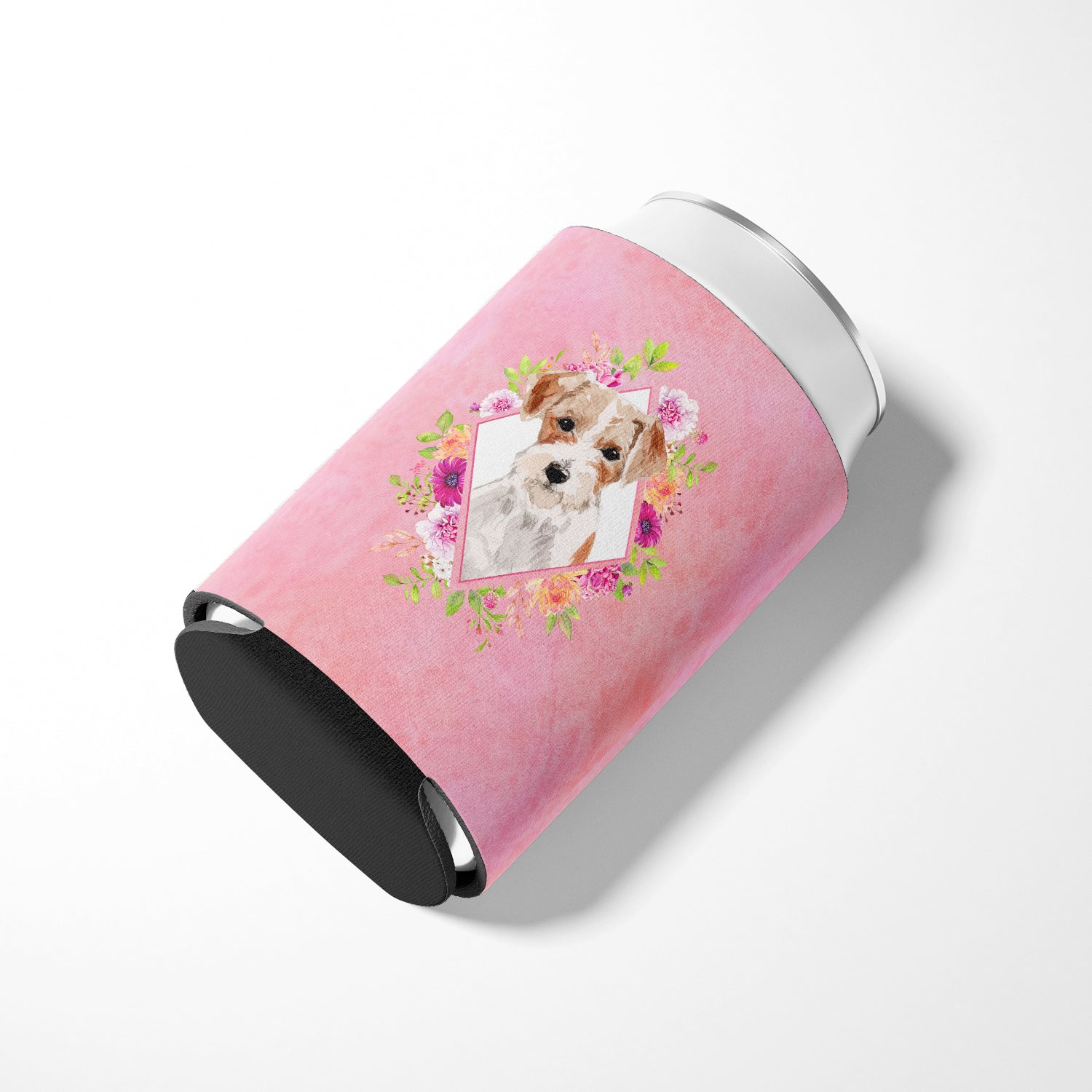 Jack Russell Terrier Pink Flowers Can or Bottle Hugger CK4198CC  the-store.com.