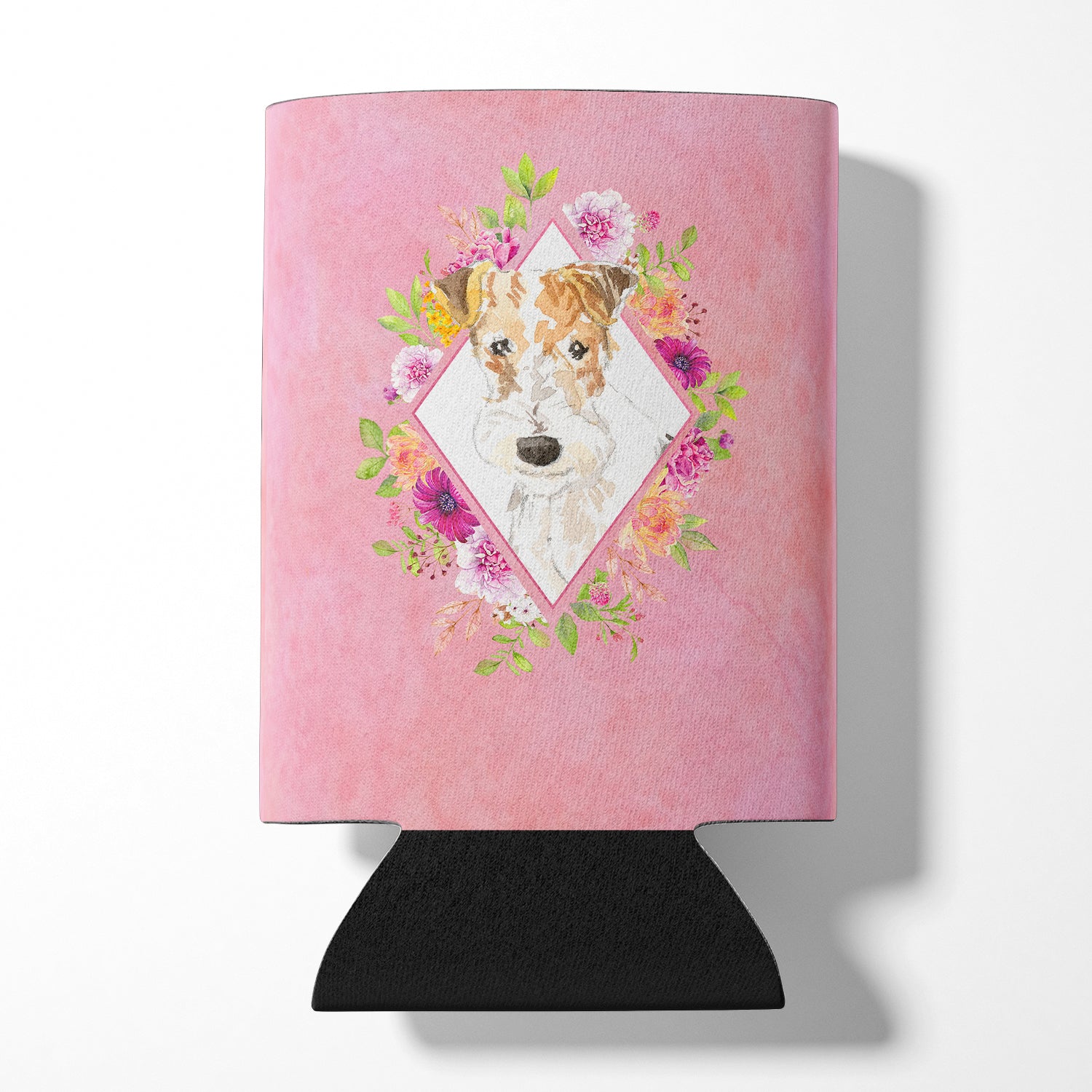 Fox Terrier Pink Flowers Can or Bottle Hugger CK4199CC  the-store.com.