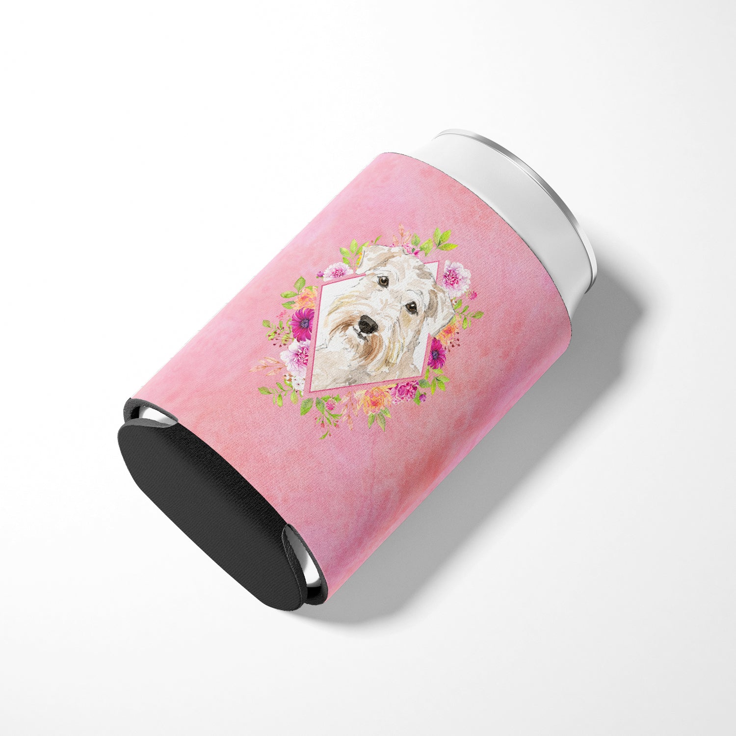 Wheaten Terrier Pink Flowers Can or Bottle Hugger CK4202CC  the-store.com.