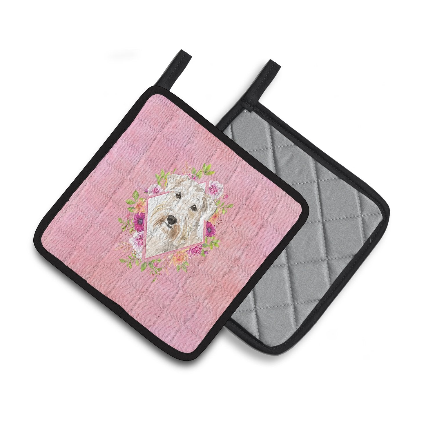 Wheaten Terrier Pink Flowers Pair of Pot Holders CK4202PTHD by Caroline's Treasures