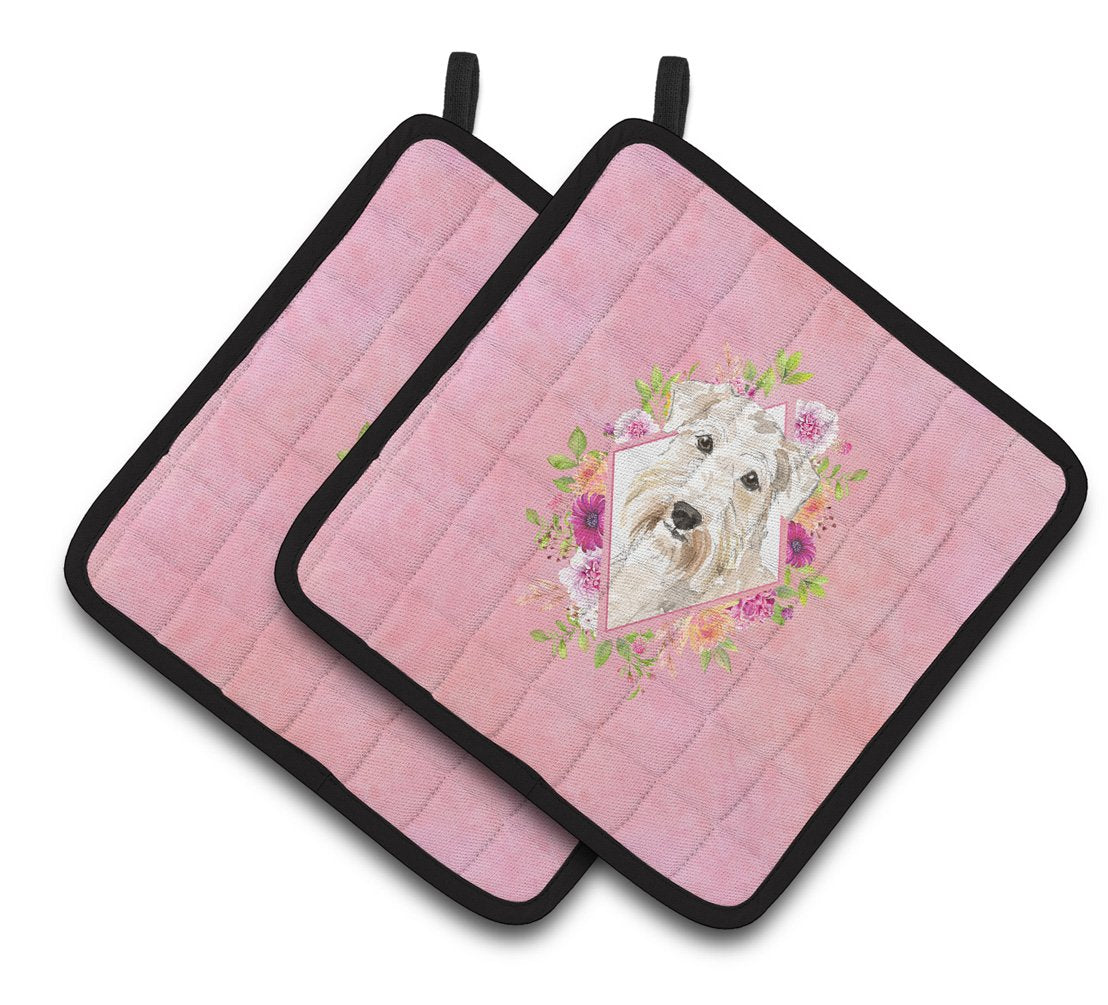 Wheaten Terrier Pink Flowers Pair of Pot Holders CK4202PTHD by Caroline's Treasures