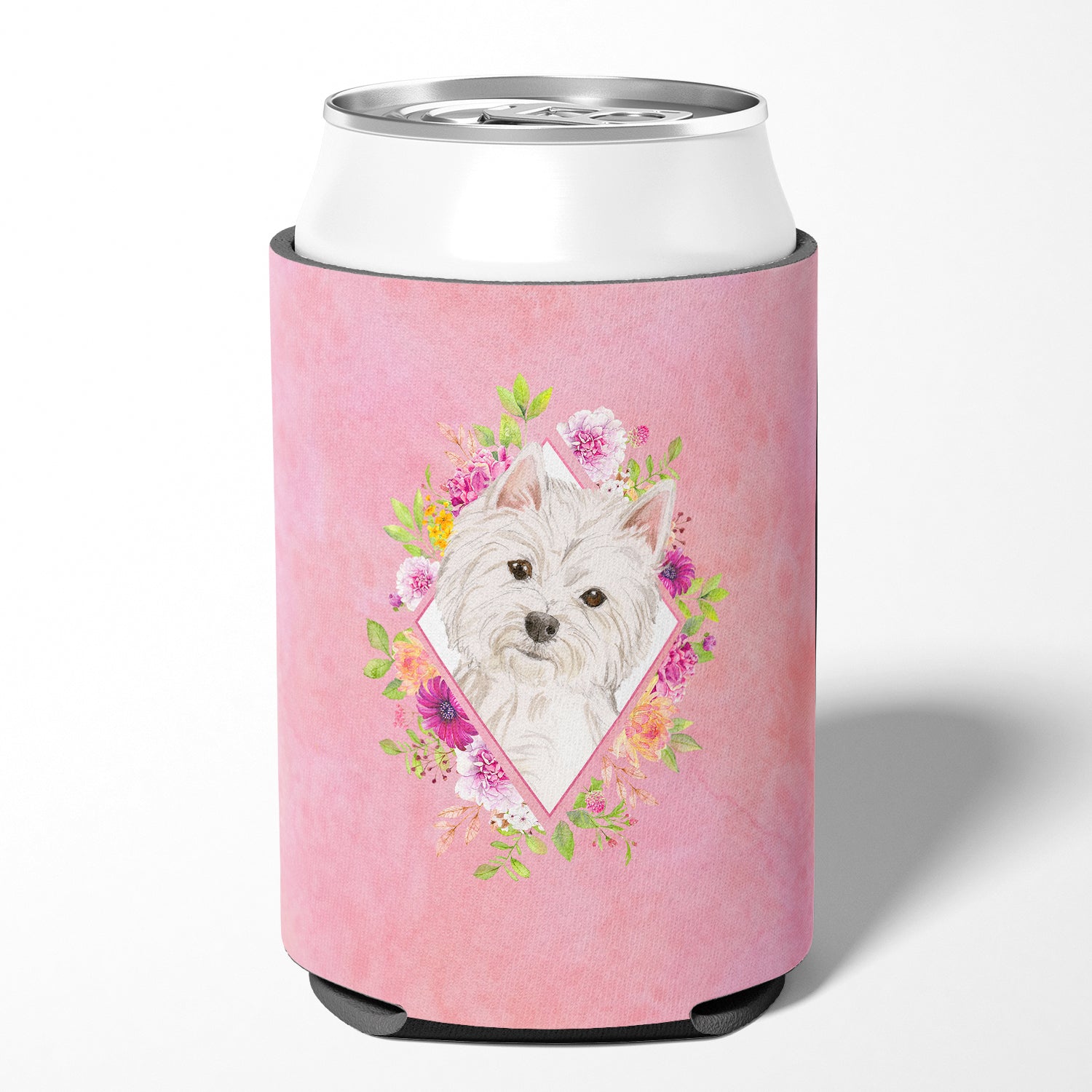 Westie  Pink Flowers Can or Bottle Hugger CK4203CC  the-store.com.