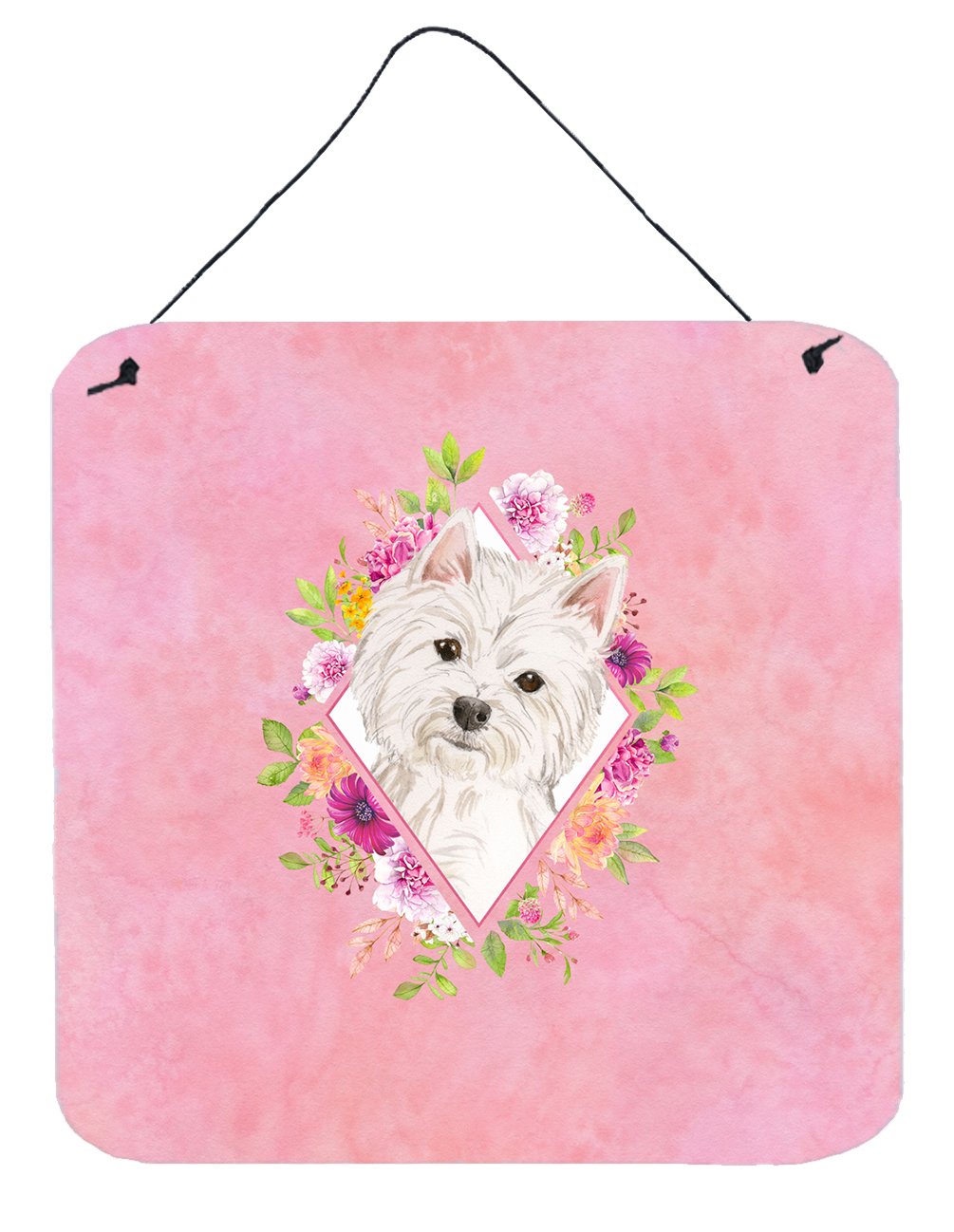 Westie  Pink Flowers Wall or Door Hanging Prints CK4203DS66 by Caroline's Treasures