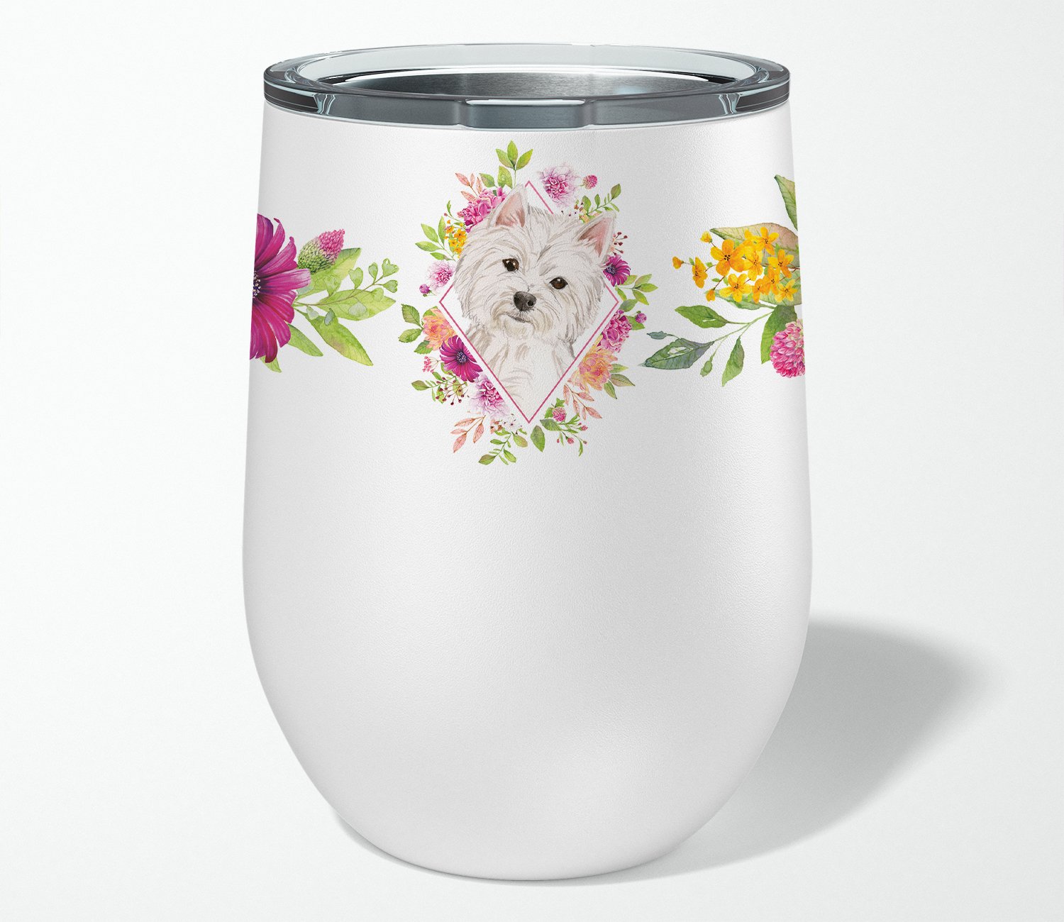 Westie  Pink Flowers Stainless Steel 12 oz Stemless Wine Glass CK4203TBL12 by Caroline's Treasures