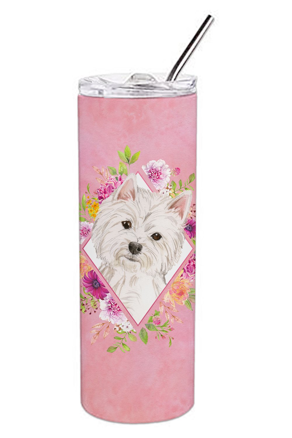 Westie  Pink Flowers Double Walled Stainless Steel 20 oz Skinny Tumbler CK4203TBL20 by Caroline&#39;s Treasures