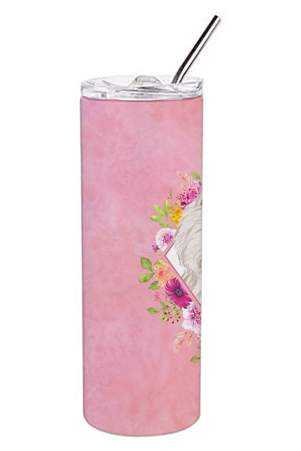 Westie  Pink Flowers Double Walled Stainless Steel 20 oz Skinny Tumbler CK4203TBL20 by Caroline's Treasures