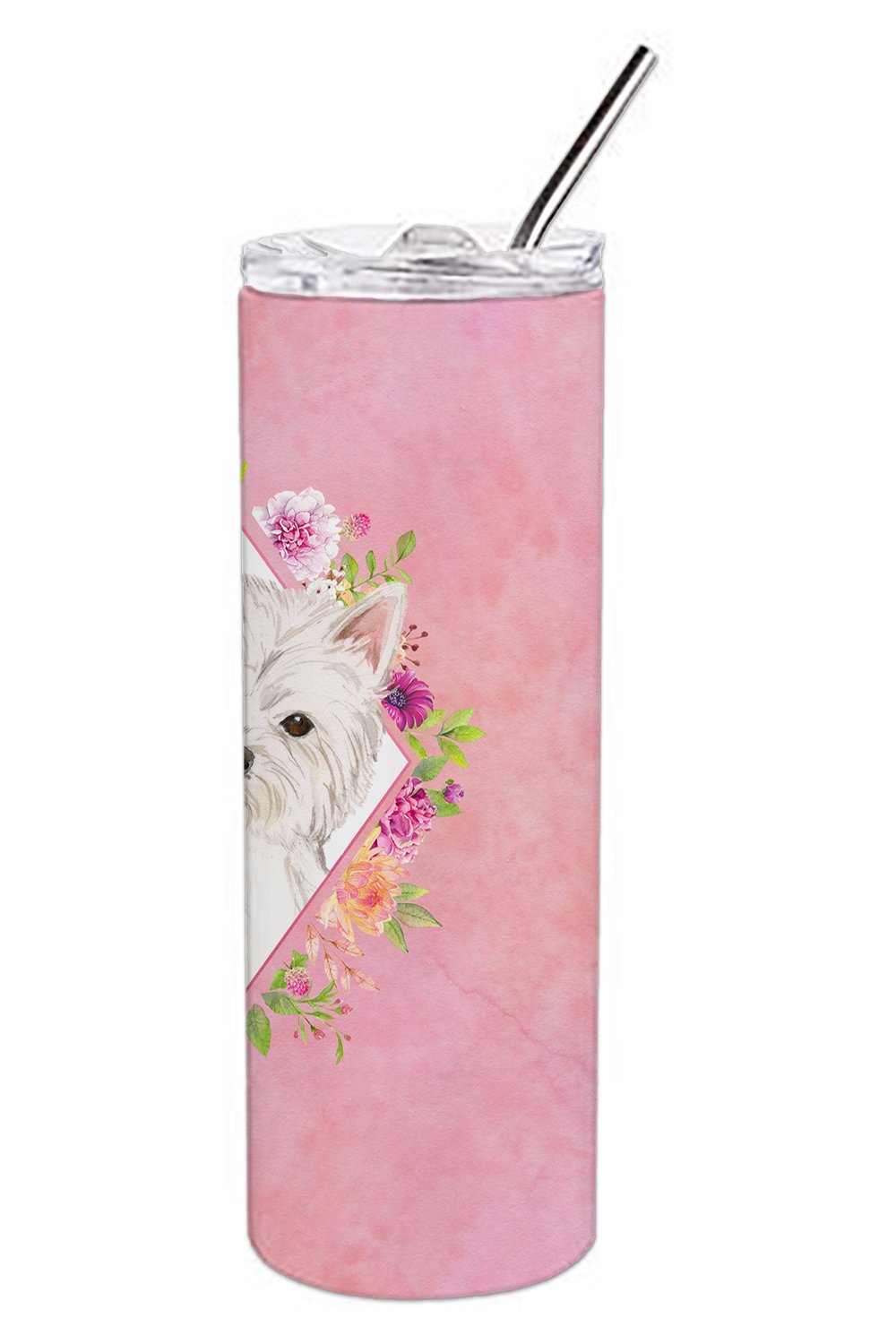 Westie  Pink Flowers Double Walled Stainless Steel 20 oz Skinny Tumbler CK4203TBL20 by Caroline's Treasures