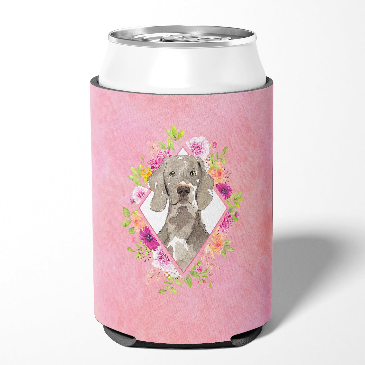 Weimaraner Pink Flowers Can or Bottle Hugger CK4205CC  the-store.com.