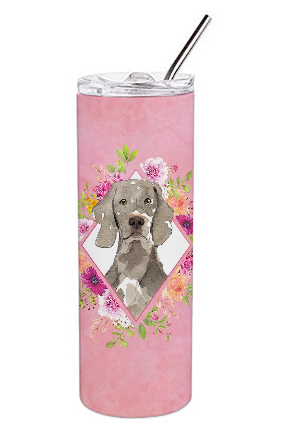 Weimaraner Pink Flowers Double Walled Stainless Steel 20 oz Skinny Tumbler CK4205TBL20 by Caroline's Treasures