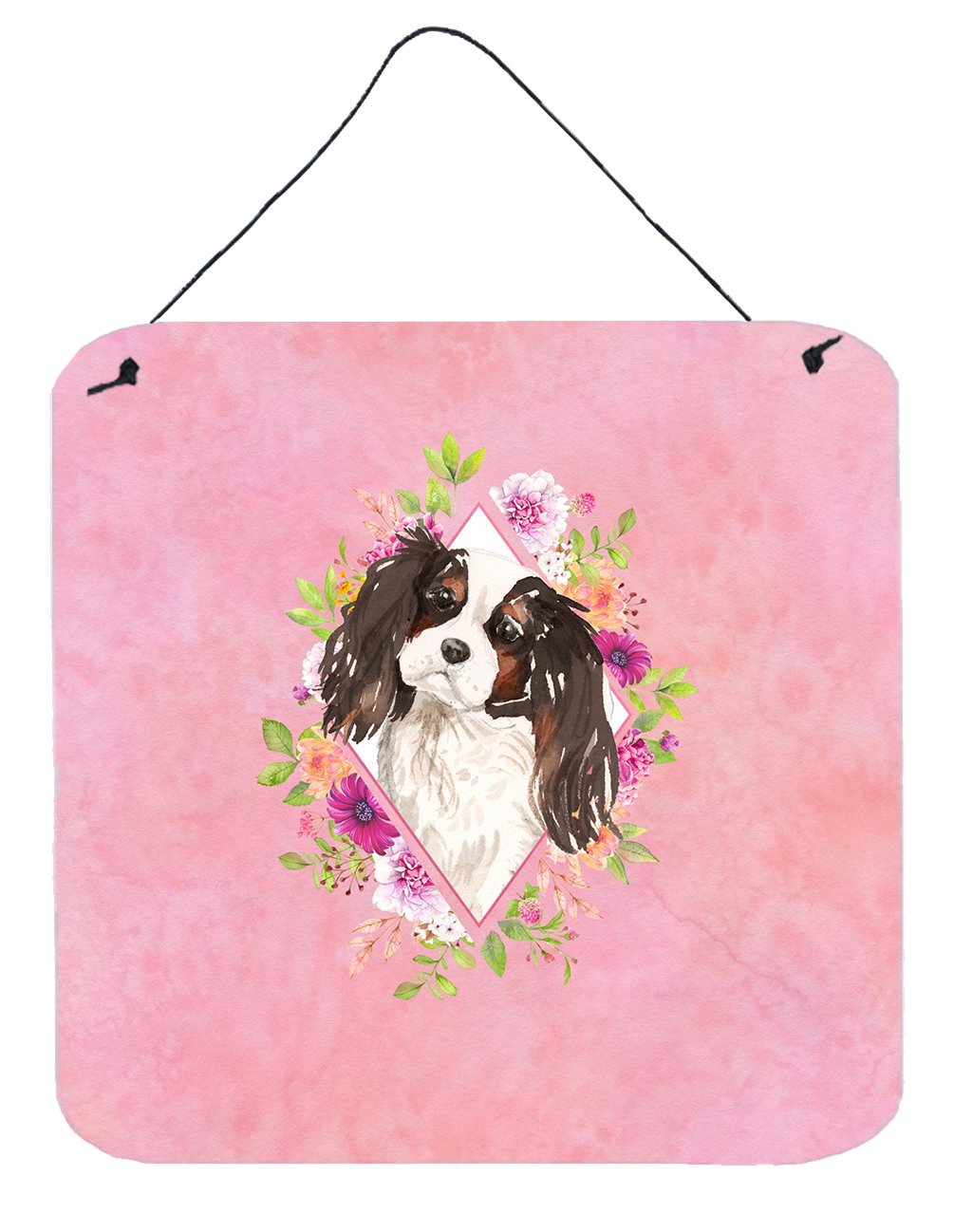 Tricolor Cavalier Spaniel Pink Flowers Wall or Door Hanging Prints CK4206DS66 by Caroline's Treasures