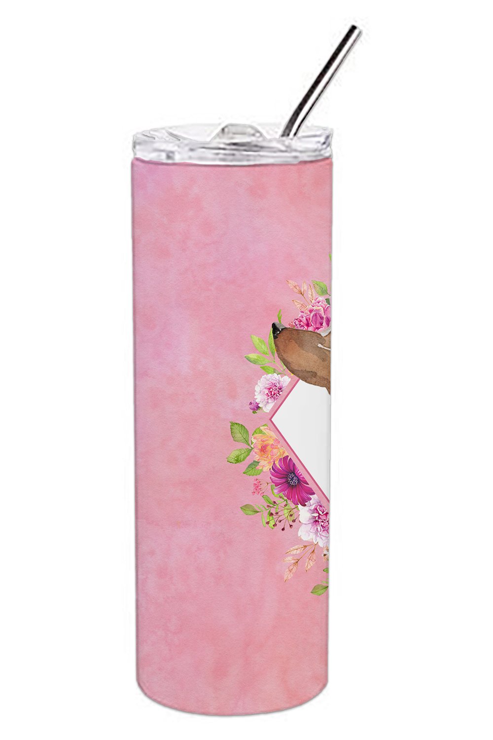 Dachshund Pink Flowers Double Walled Stainless Steel 20 oz Skinny Tumbler CK4207TBL20 by Caroline's Treasures