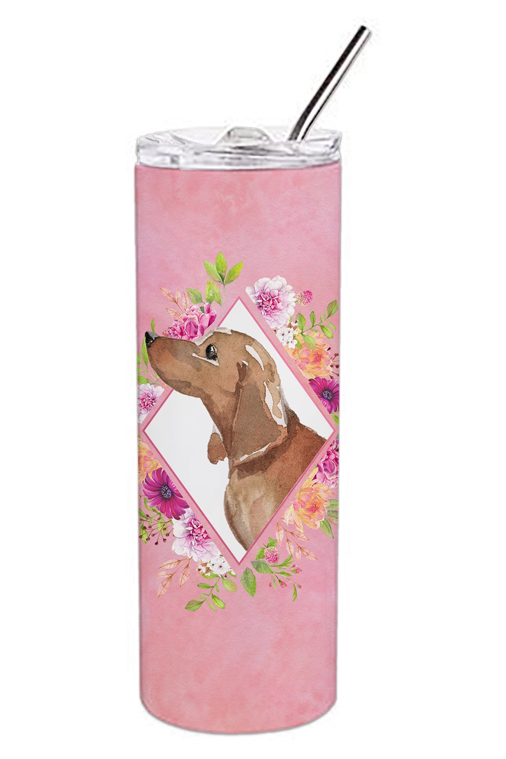 Dachshund Pink Flowers Double Walled Stainless Steel 20 oz Skinny Tumbler CK4207TBL20 by Caroline's Treasures