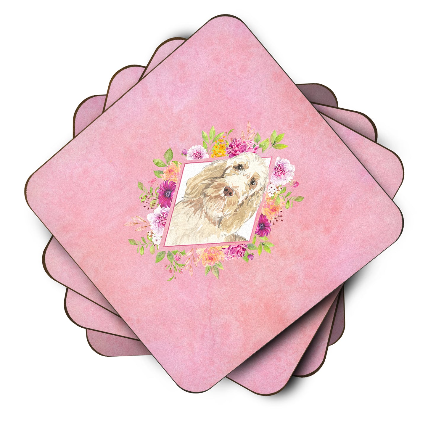 Set of 4 Spinone Italiano Pink Flowers Foam Coasters Set of 4 CK4209FC - the-store.com