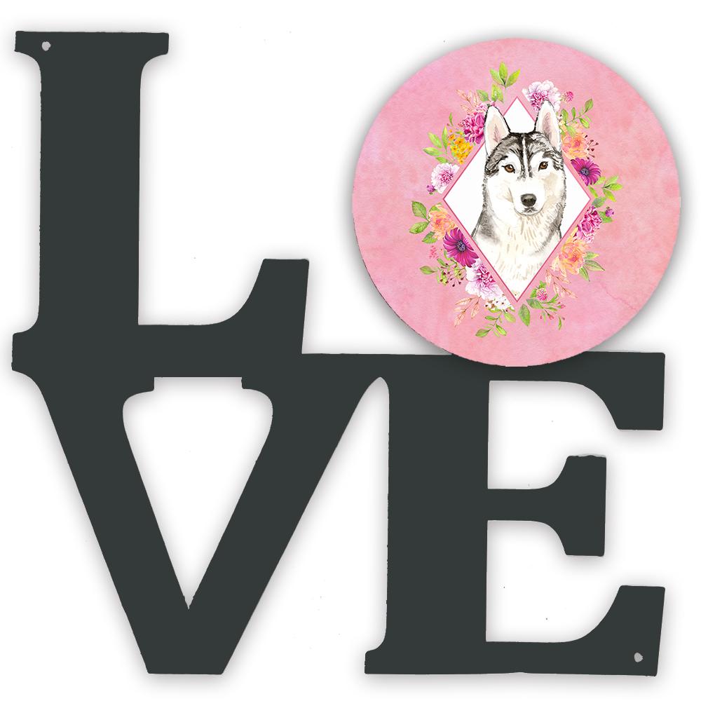 Siberian Husky Pink Flowers Metal Wall Artwork LOVE CK4210WALV by Caroline's Treasures