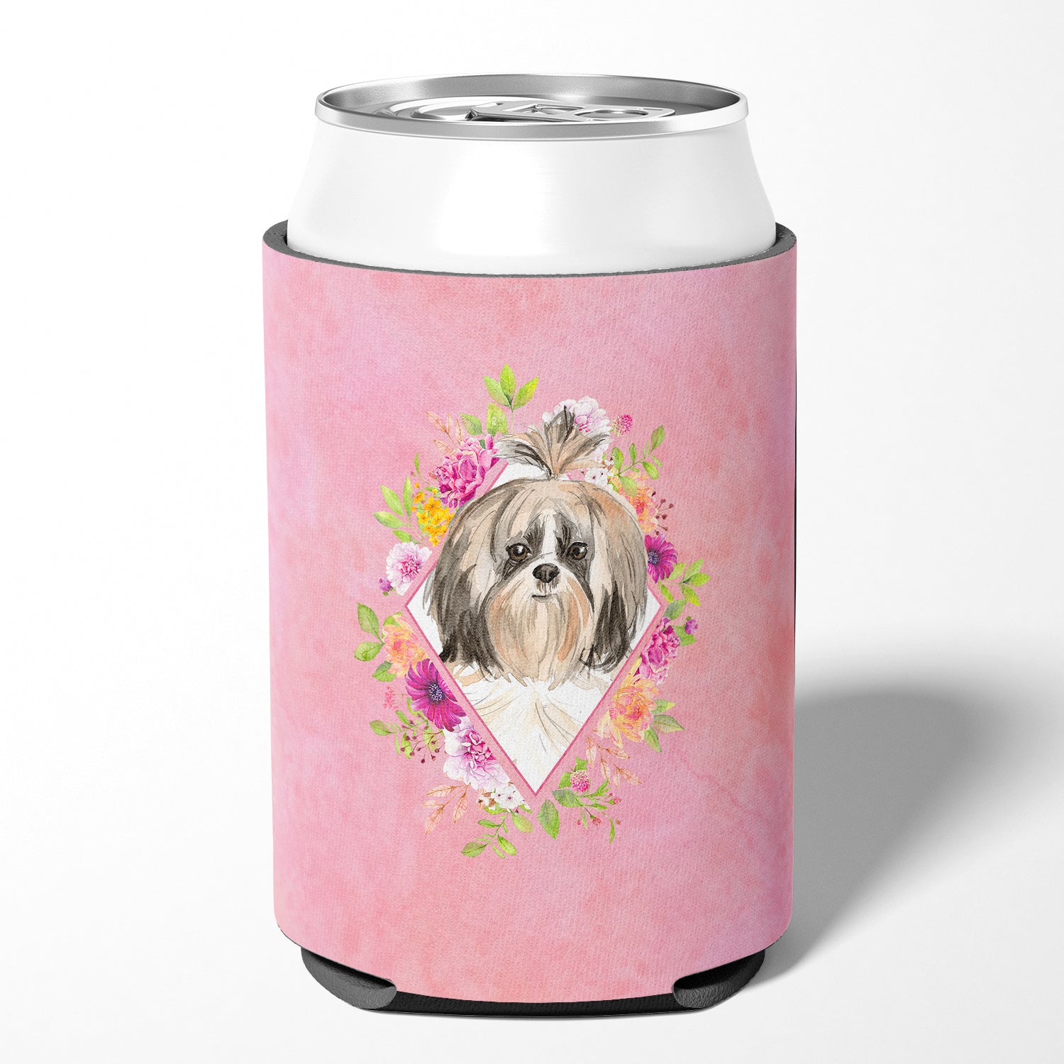 Shih Tzu Pink Flowers Can or Bottle Hugger CK4212CC  the-store.com.