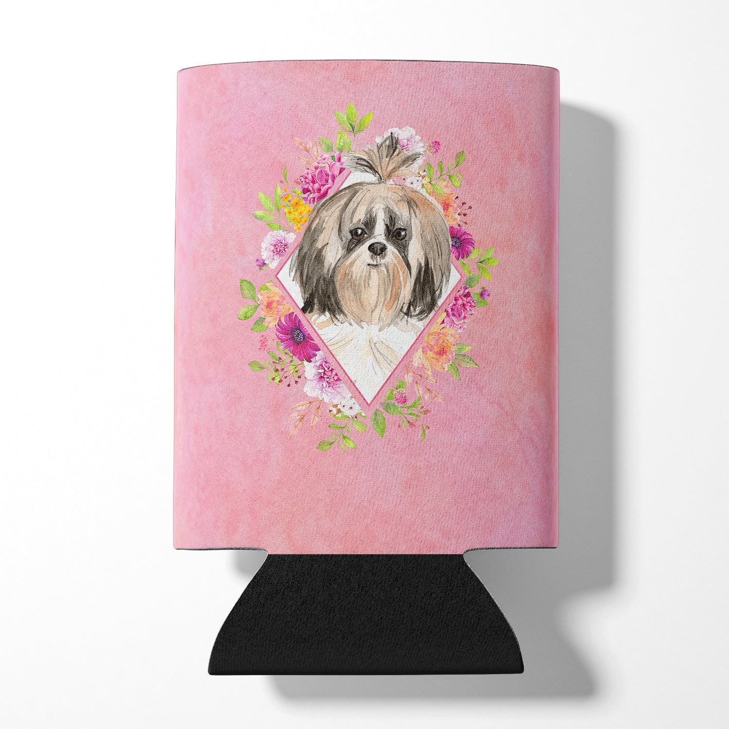 Shih Tzu Pink Flowers Can or Bottle Hugger CK4212CC  the-store.com.