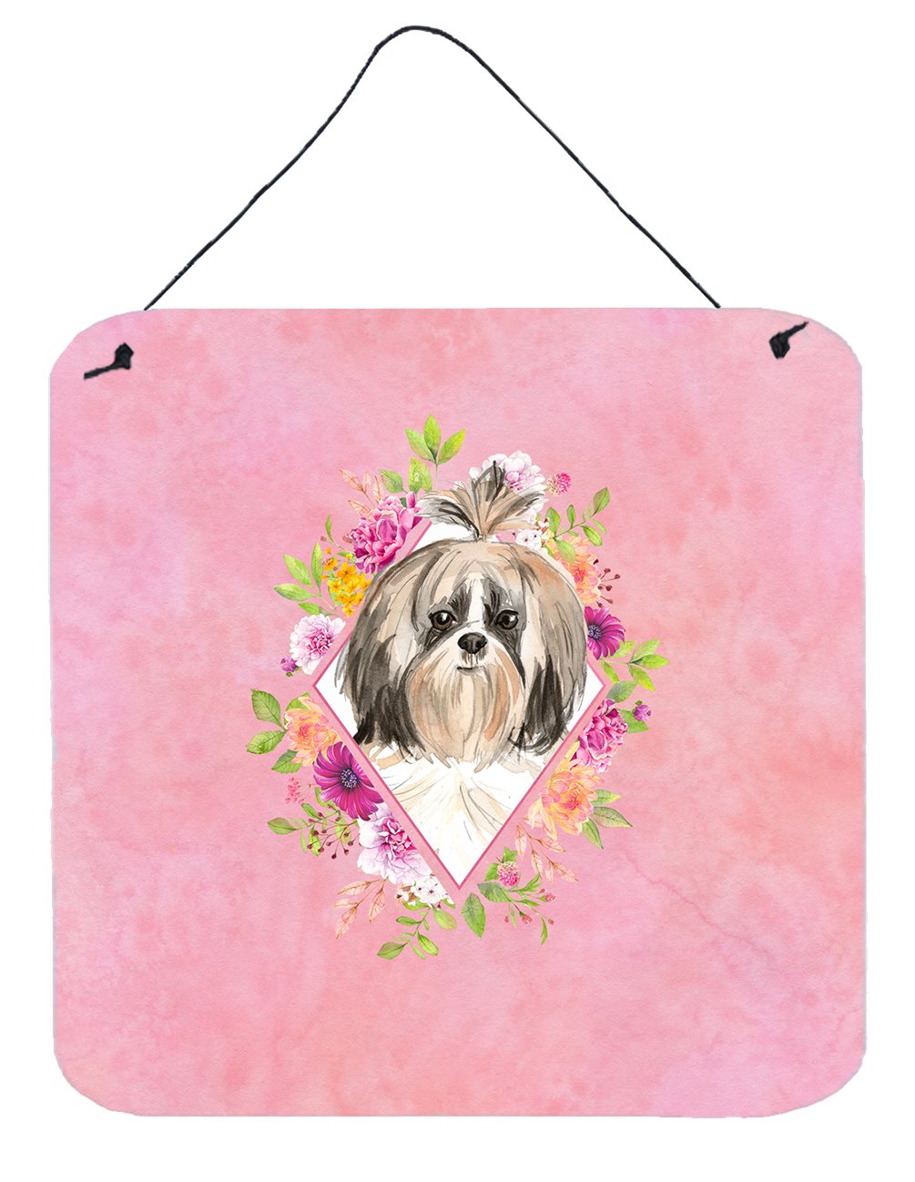 Shih Tzu Pink Flowers Wall or Door Hanging Prints CK4212DS66 by Caroline's Treasures