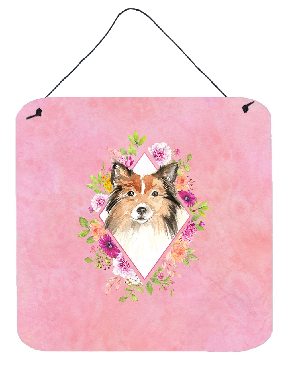 Sheltie Pink Flowers Wall or Door Hanging Prints CK4213DS66 by Caroline&#39;s Treasures