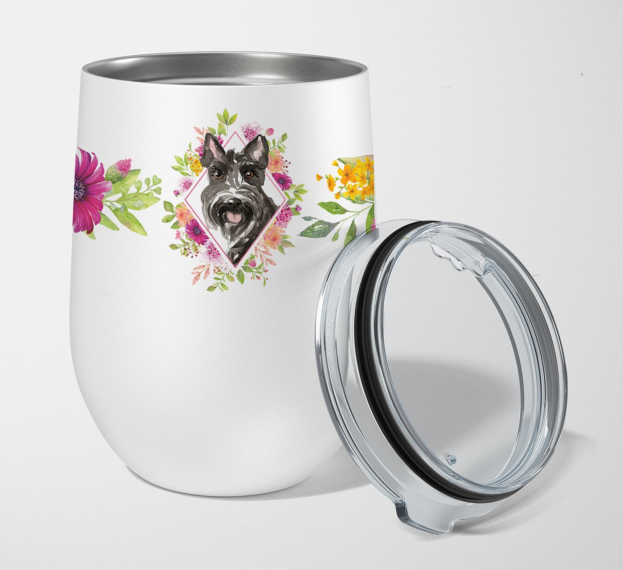 Scottish Terrier Pink Flowers Stainless Steel 12 oz Stemless Wine Glass CK4214TBL12 by Caroline's Treasures