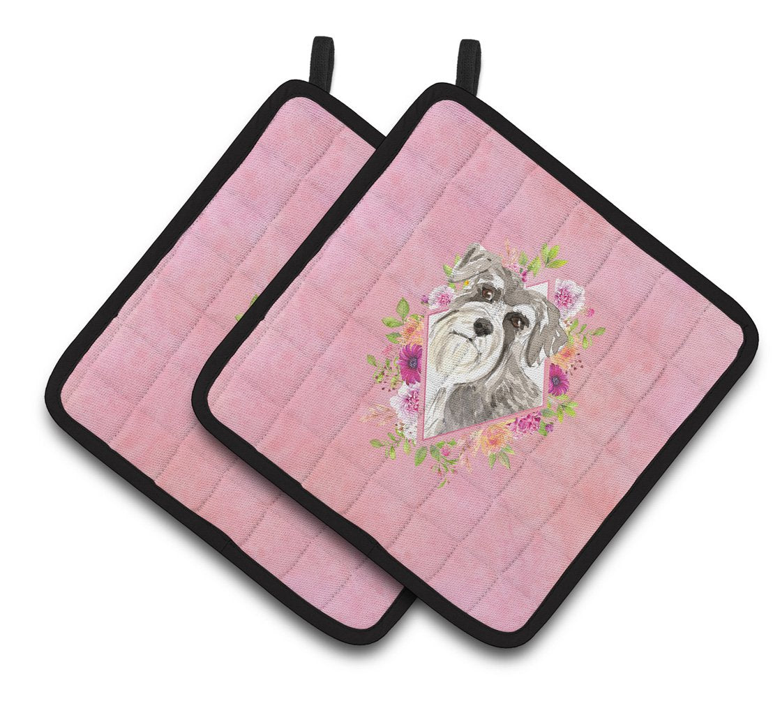 Schnauzer #1 Pink Flowers Pair of Pot Holders CK4215PTHD by Caroline&#39;s Treasures