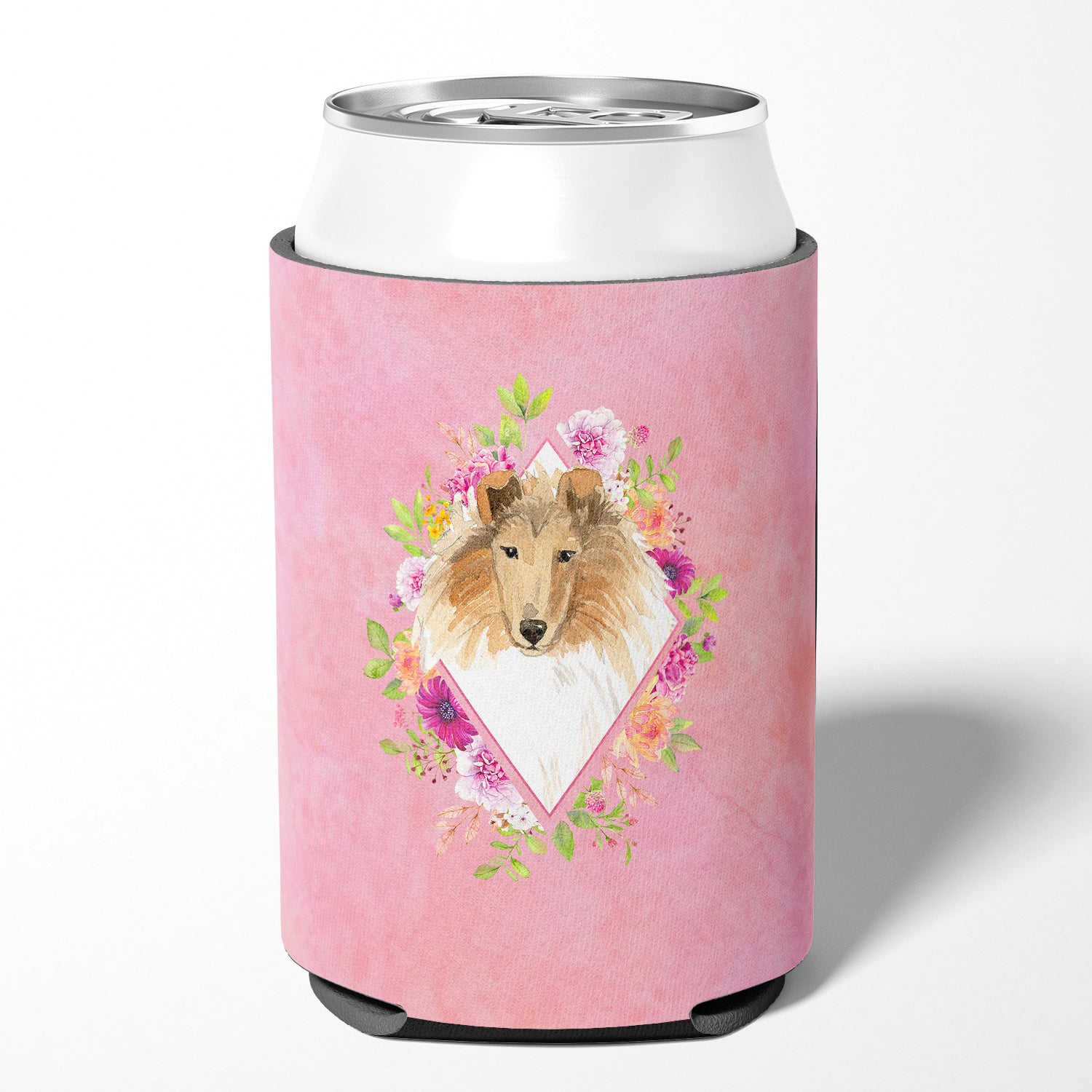 Collie Pink Flowers Can or Bottle Hugger CK4216CC  the-store.com.