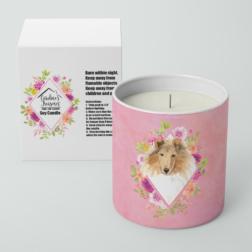 Collie Pink Flowers 10 oz Decorative Soy Candle CK4216CDL by Caroline's Treasures