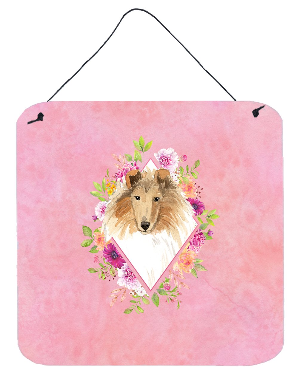 Collie Pink Flowers Wall or Door Hanging Prints CK4216DS66 by Caroline's Treasures