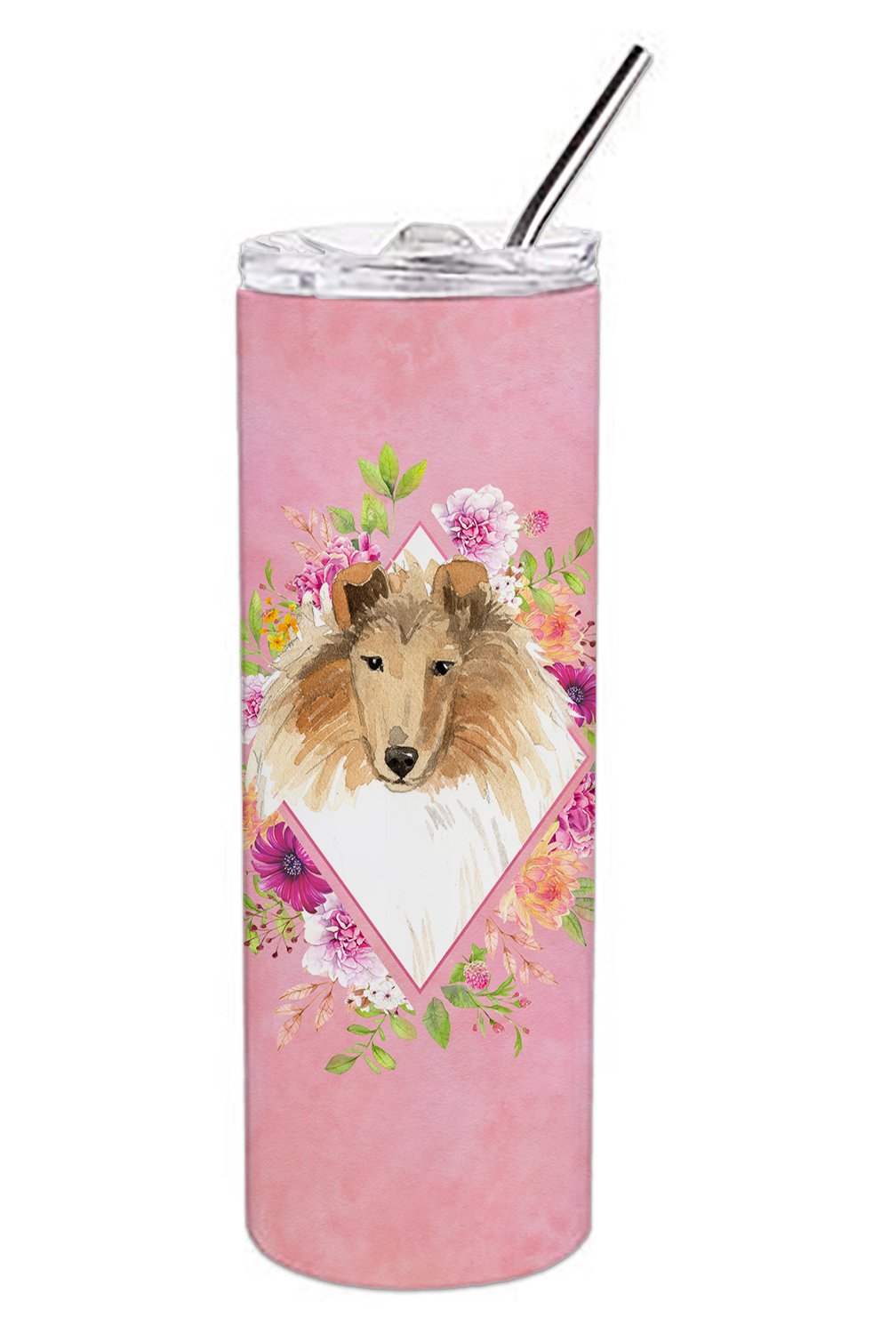 Collie Pink Flowers Double Walled Stainless Steel 20 oz Skinny Tumbler CK4216TBL20 by Caroline's Treasures