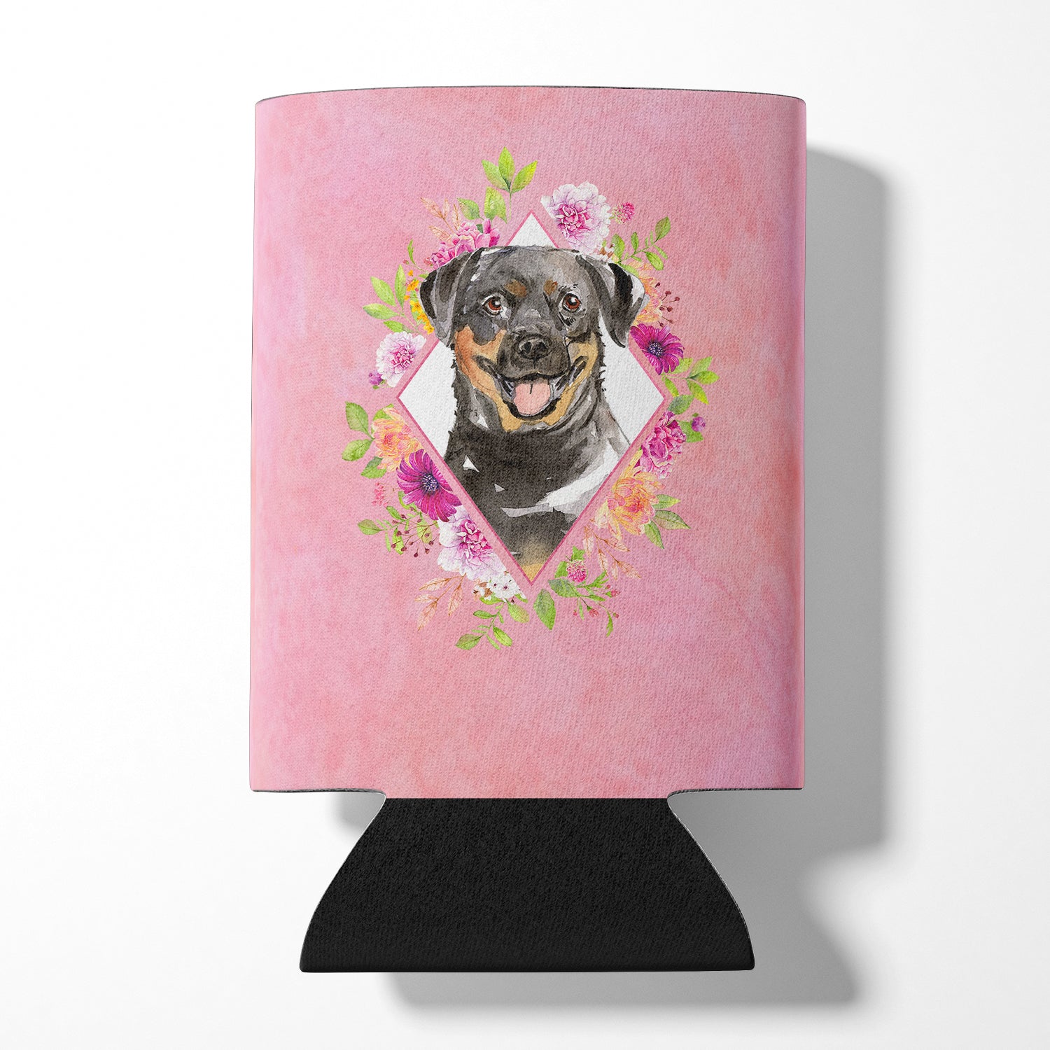 Rottweiler Pink Flowers Can or Bottle Hugger CK4217CC  the-store.com.