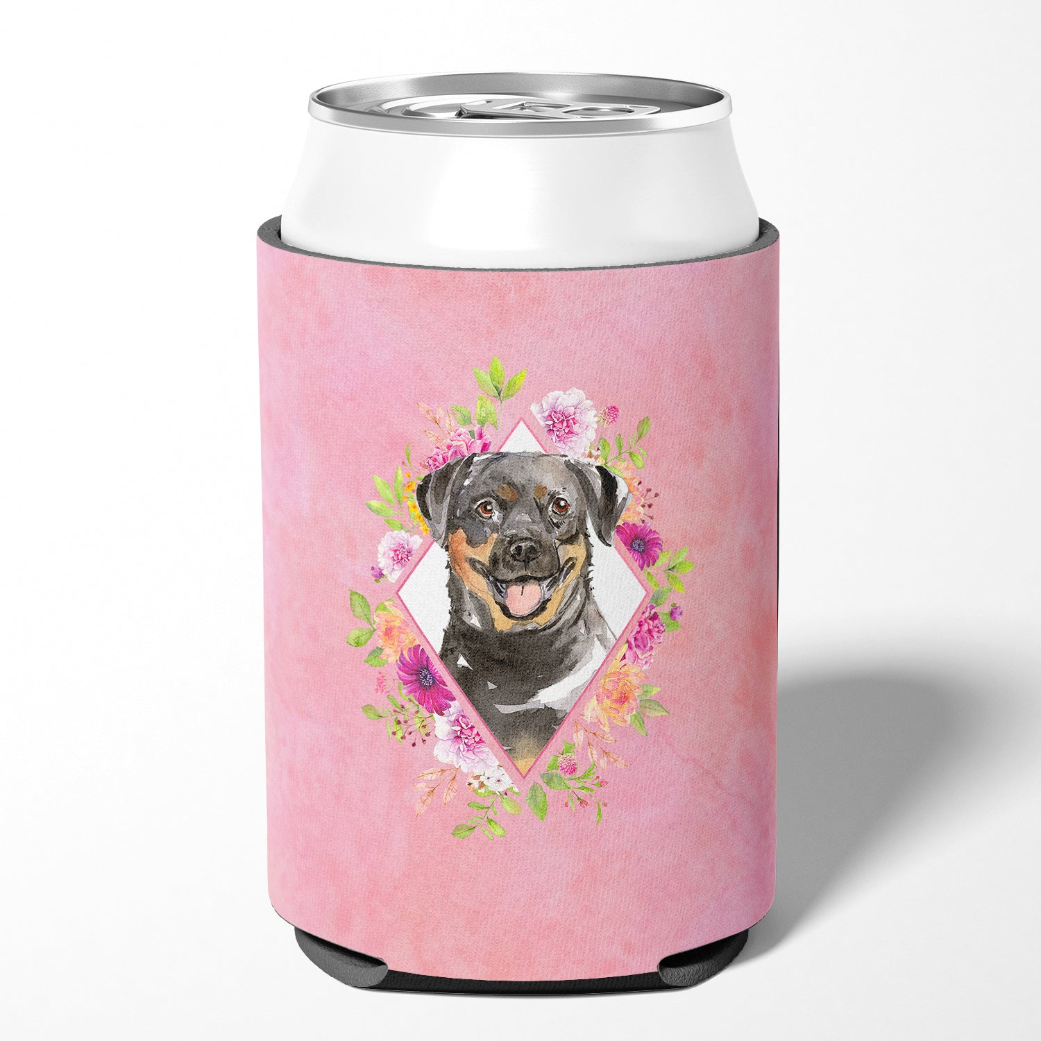 Rottweiler Pink Flowers Can or Bottle Hugger CK4217CC  the-store.com.