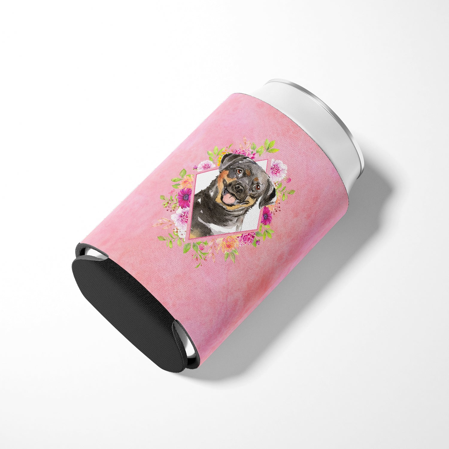 Rottweiler Pink Flowers Can or Bottle Hugger CK4217CC  the-store.com.