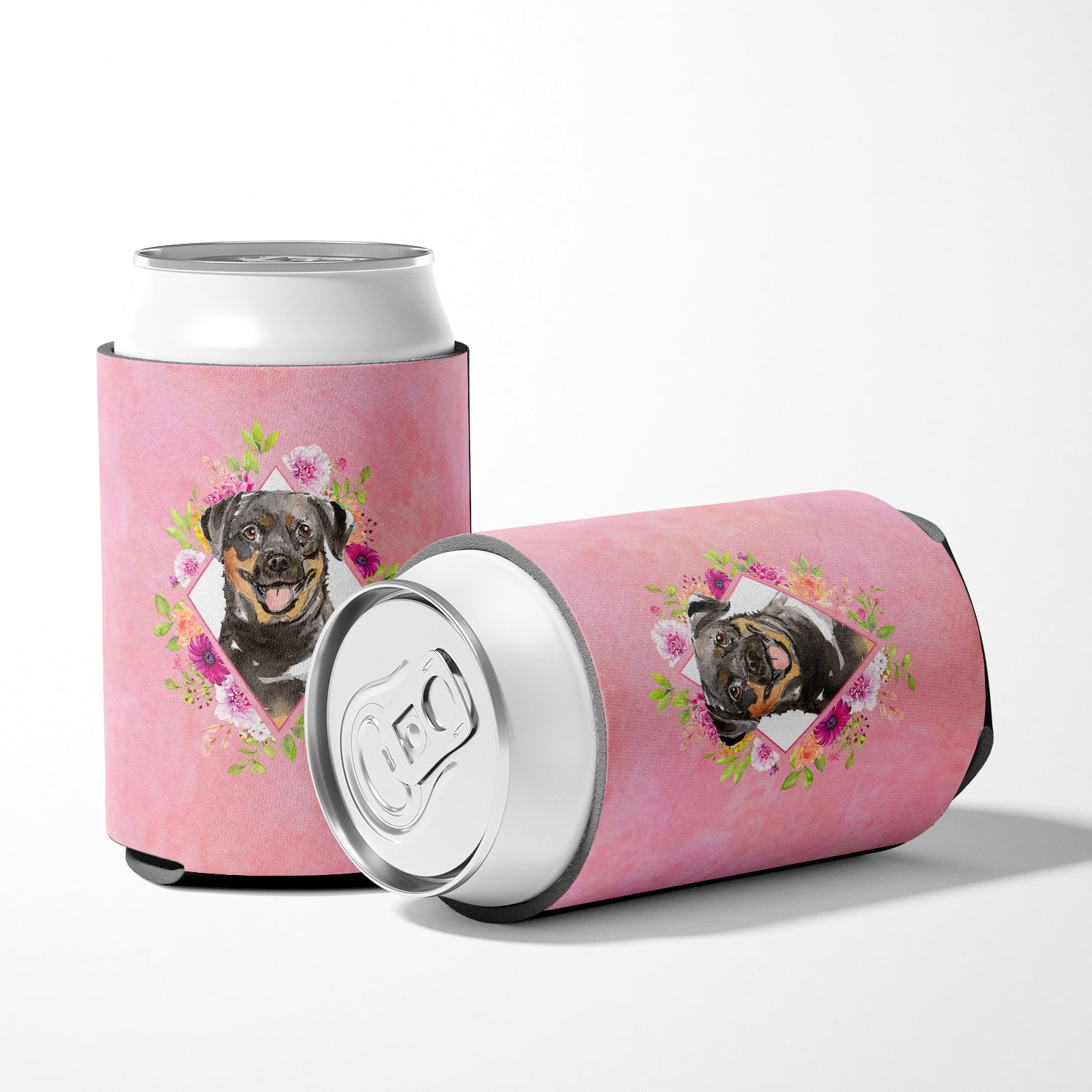 Rottweiler Pink Flowers Can or Bottle Hugger CK4217CC  the-store.com.