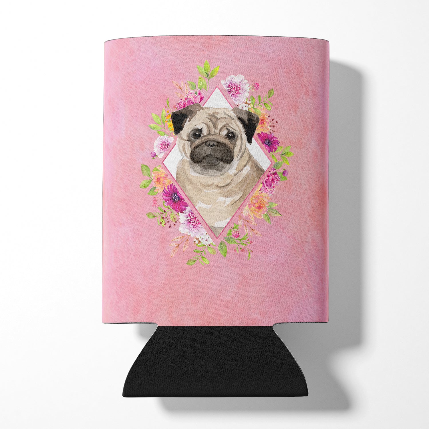 Fawn Pug Pink Flowers Can or Bottle Hugger CK4218CC  the-store.com.