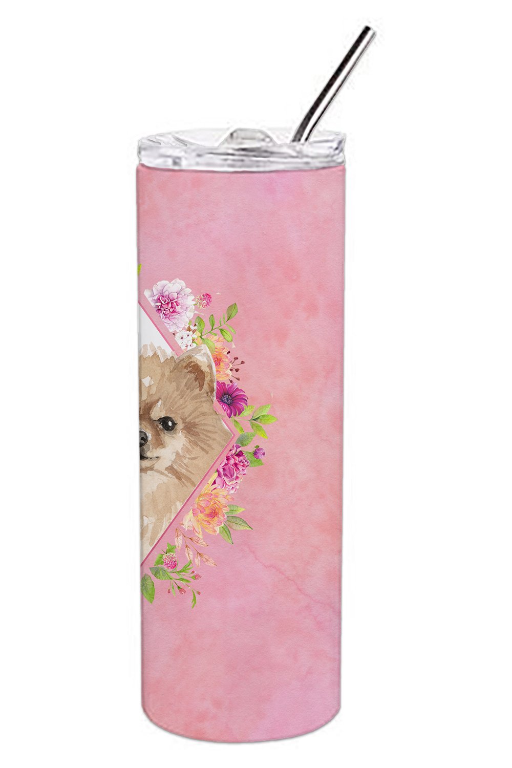 Pomeranian Pink Flowers Double Walled Stainless Steel 20 oz Skinny Tumbler CK4219TBL20 by Caroline's Treasures