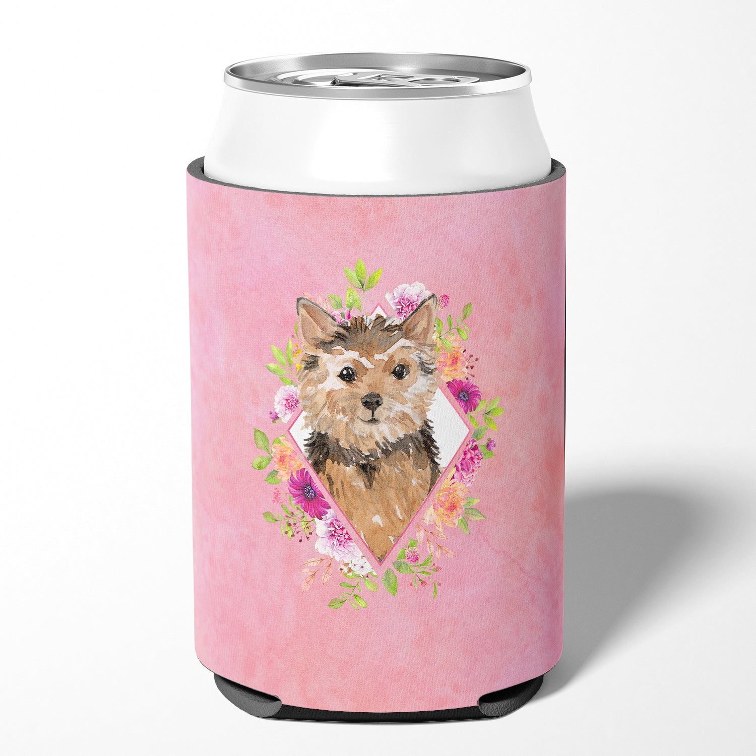 Norwich Terrier Pink Flowers Can or Bottle Hugger CK4220CC  the-store.com.