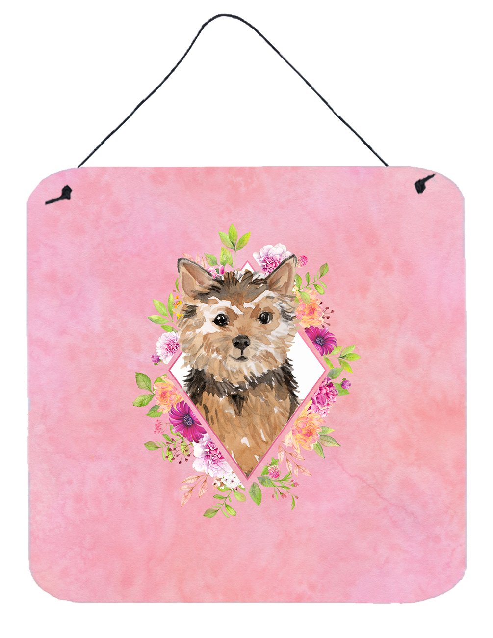 Norwich Terrier Pink Flowers Wall or Door Hanging Prints CK4220DS66 by Caroline's Treasures