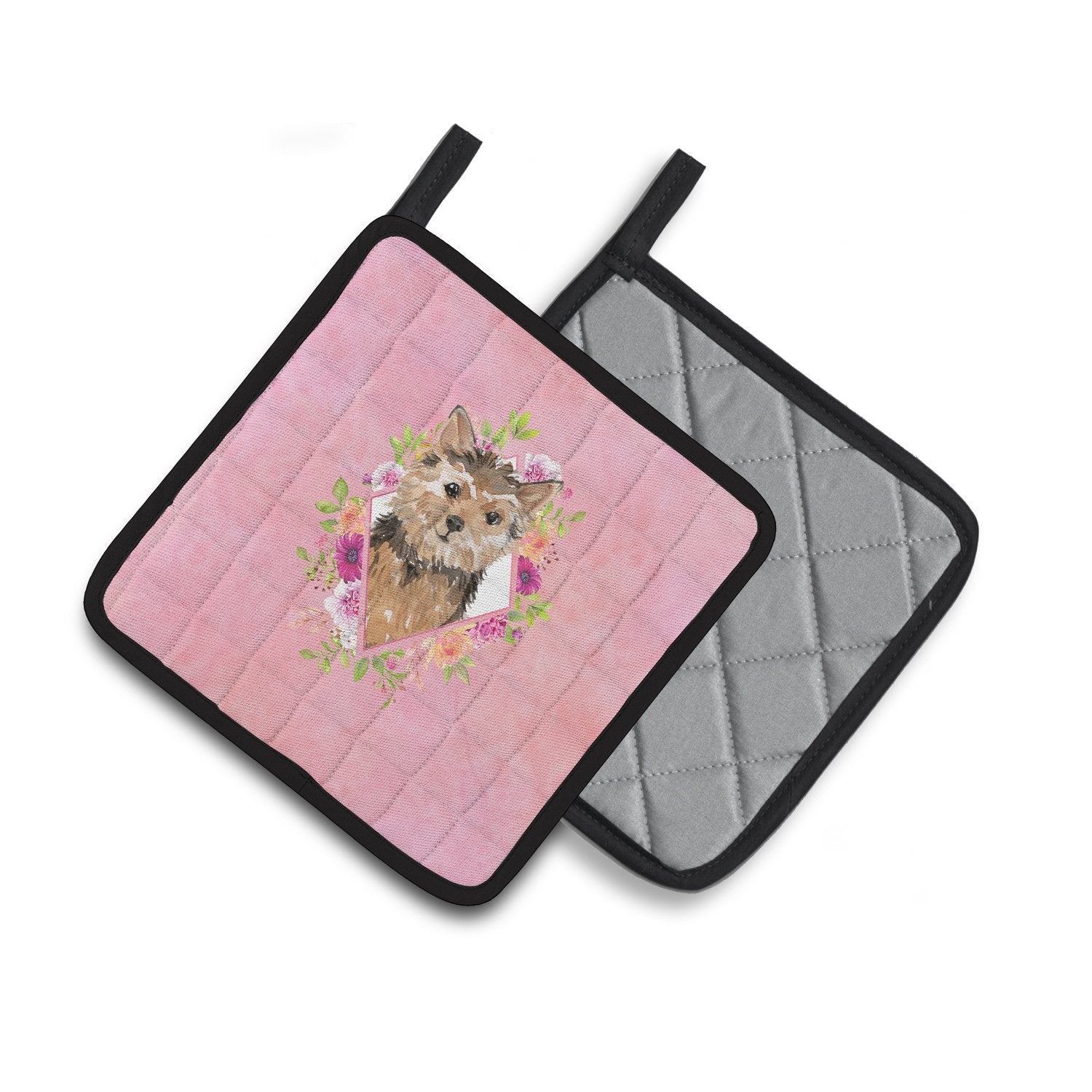 Norwich Terrier Pink Flowers Pair of Pot Holders CK4220PTHD by Caroline's Treasures